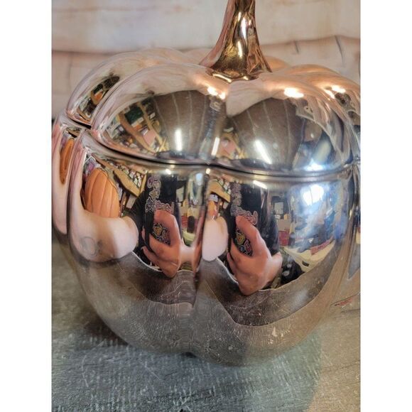 Ceramic shiny floral print pumpkin candy dish Halloween decor - Picture 3 of 7